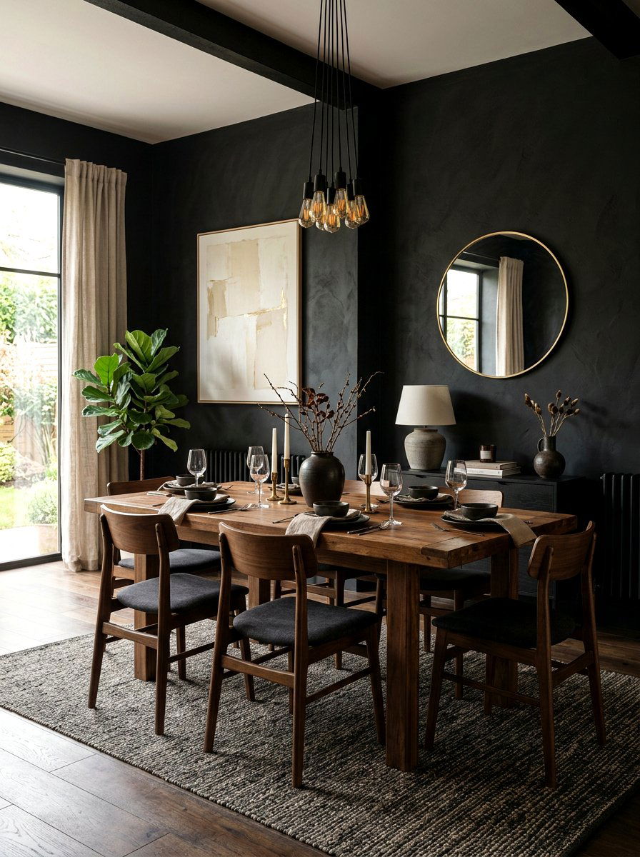 Matte black walls dining room - 30 black dining room ideas