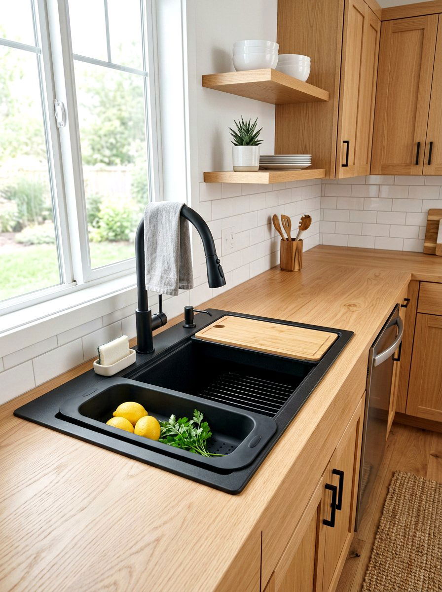Matte black workstation sink - 30 workstation sink ideas