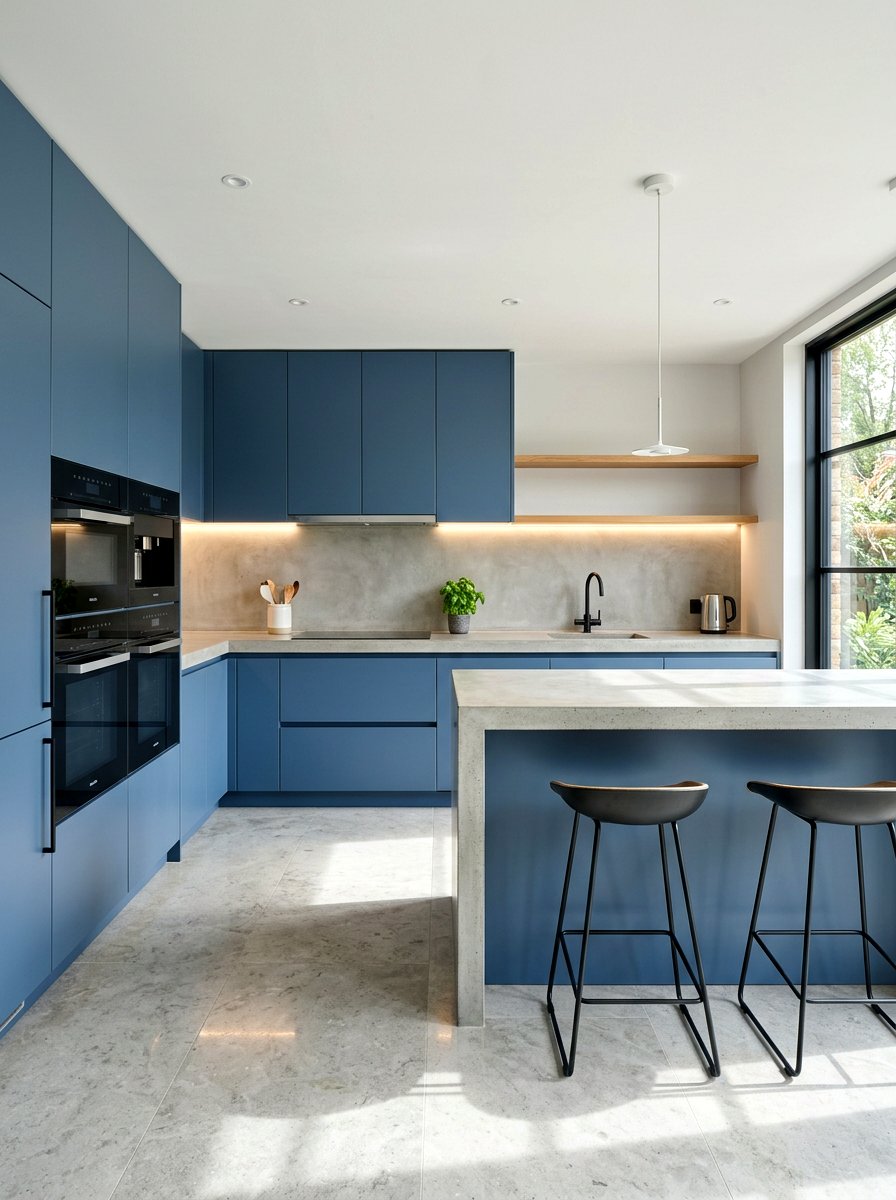 Matte blue kitchen cupboards - 30 denim blue kitchen ideas