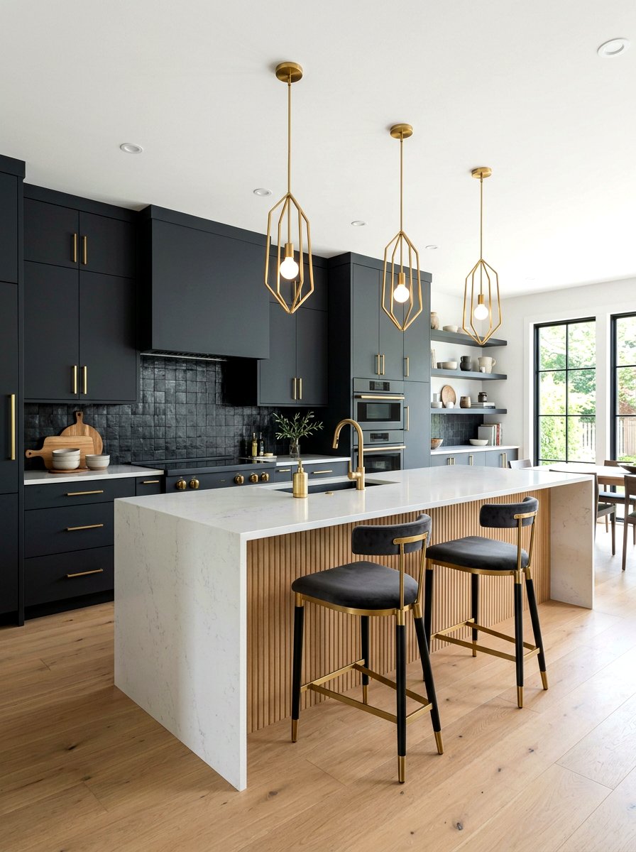 Matte charcoal kitchen gold accents - 30 charcoal kitchen ideas