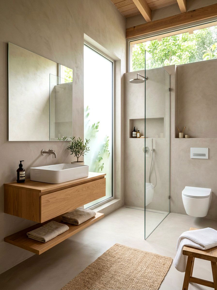 Matte finish microcement bathroom - 30 microcement bathroom ideas