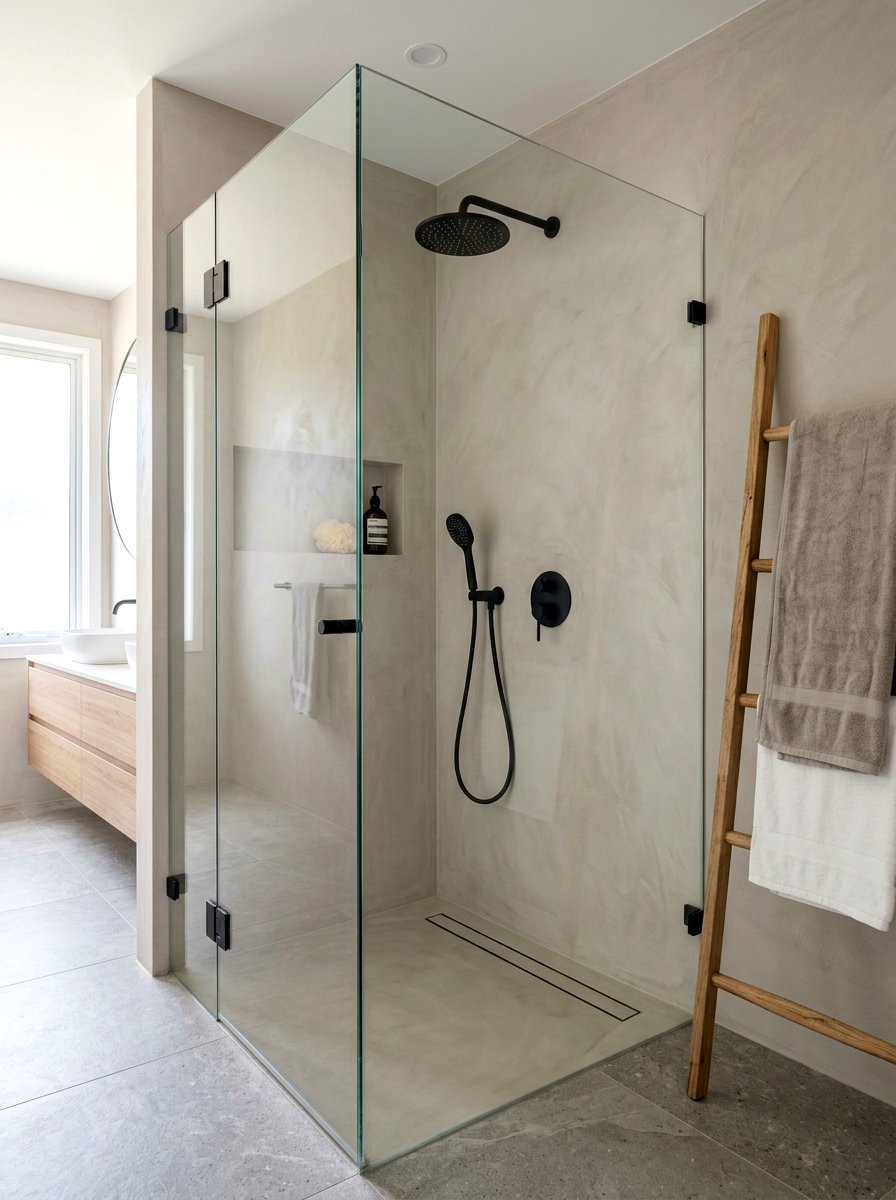 Matte microcement shower - 30 microcement shower ideas