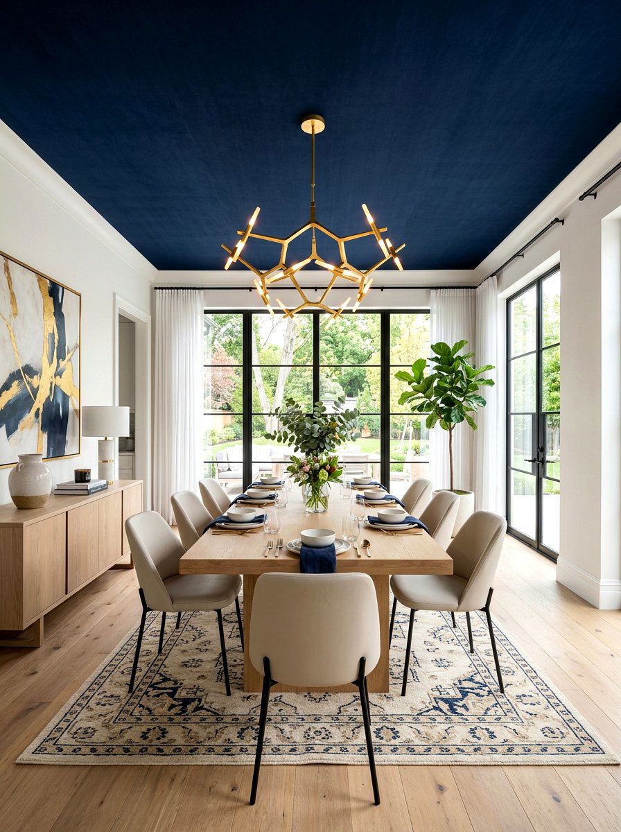 Matte navy dining room ceiling - 30 painted ceiling dining room ideas