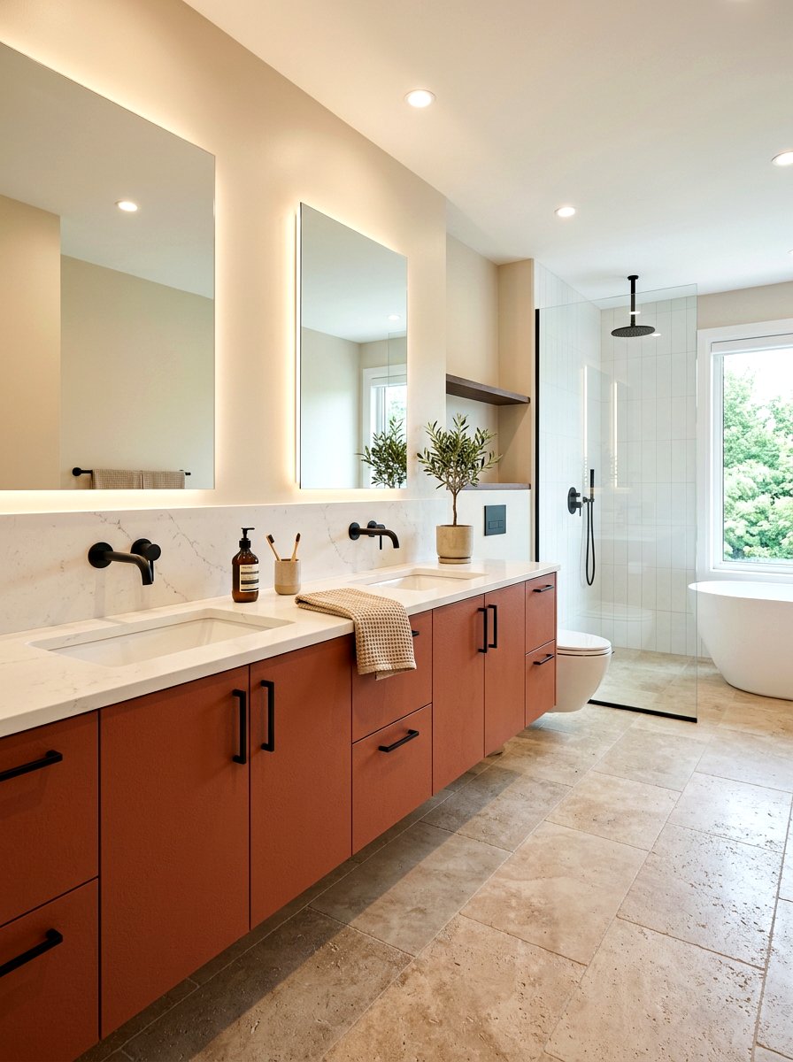 Matte terracotta bathroom cabinet - 30 terracotta bathroom vanity ideas