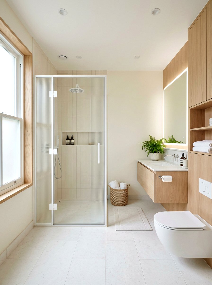 Matte white frame ribbed glass shower - 30 ribbed glass shower ideas