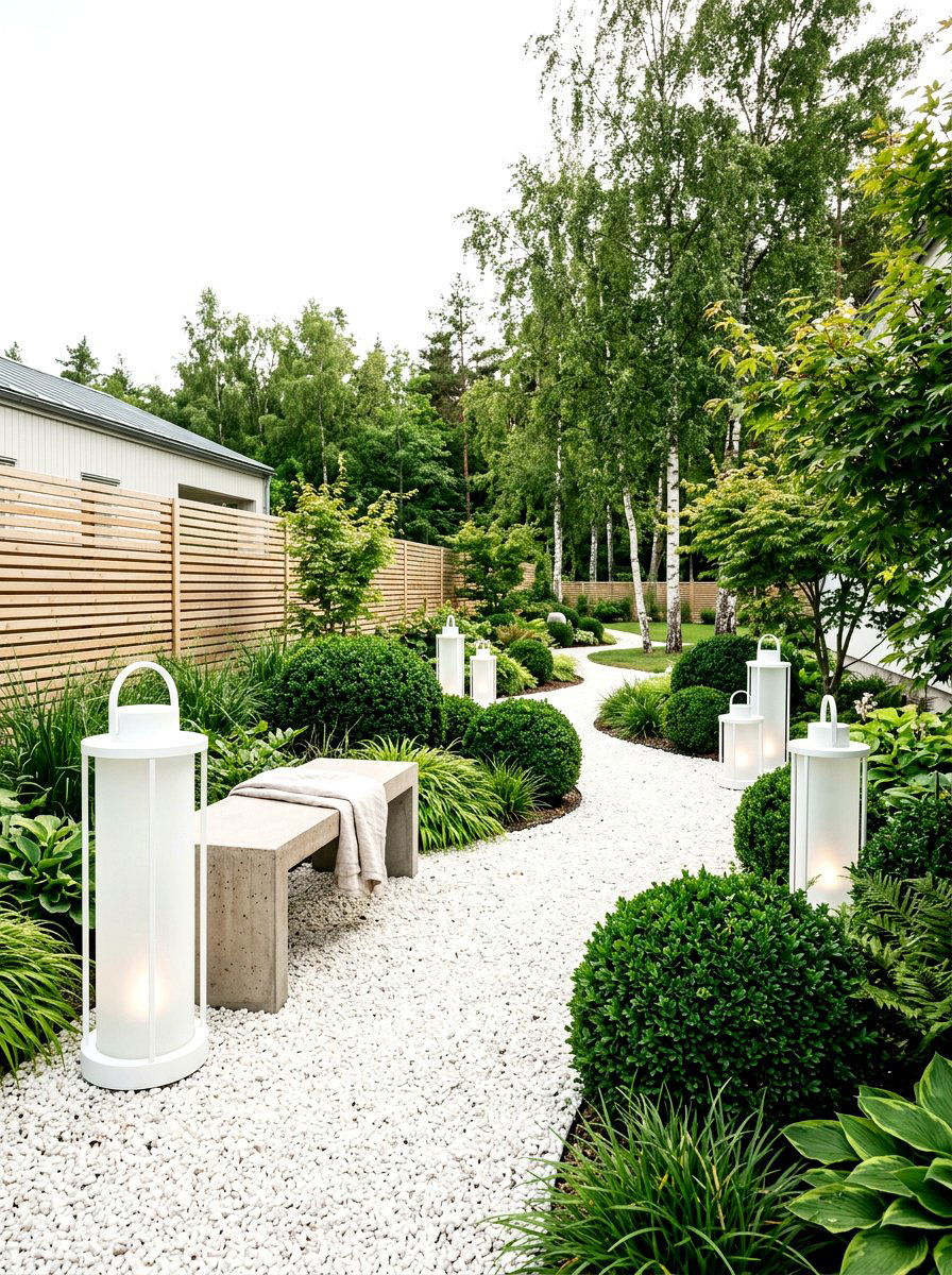 Matte white lanterns minimalist garden - 30 candle lantern patio styling ideas