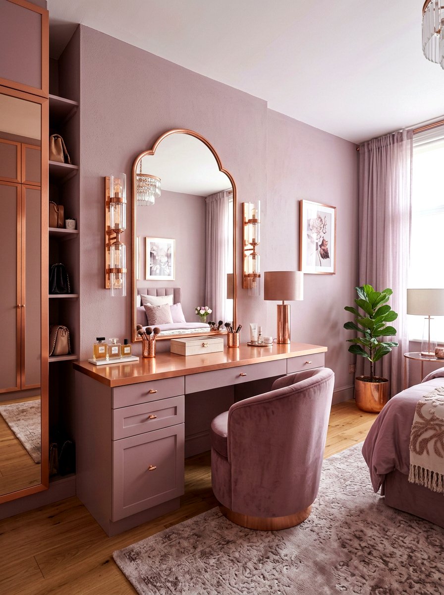 Mauve And Copper Vanity Area - 30 color blocked room ideas