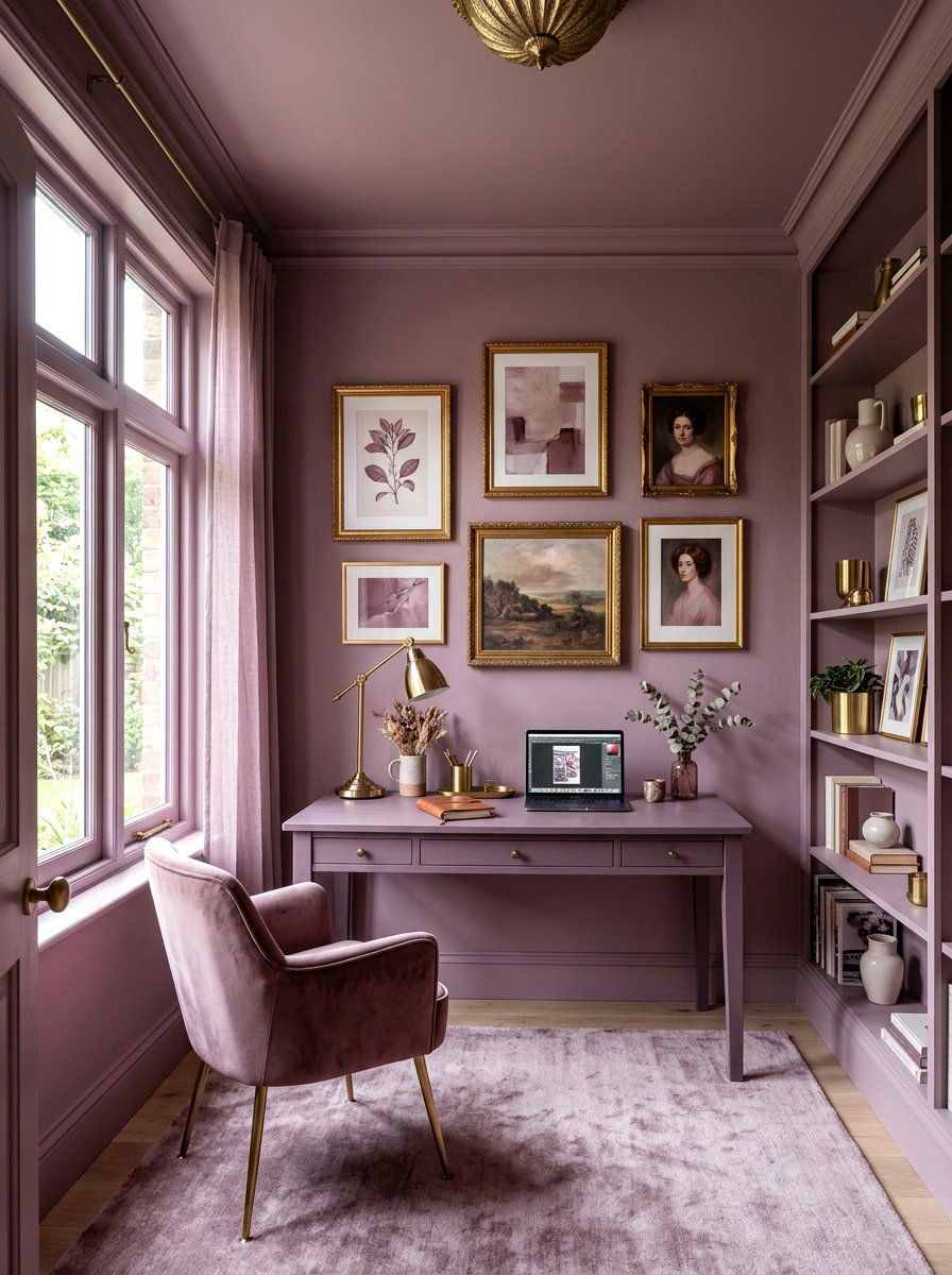 Mauve Office - 30 color drenched office ideas