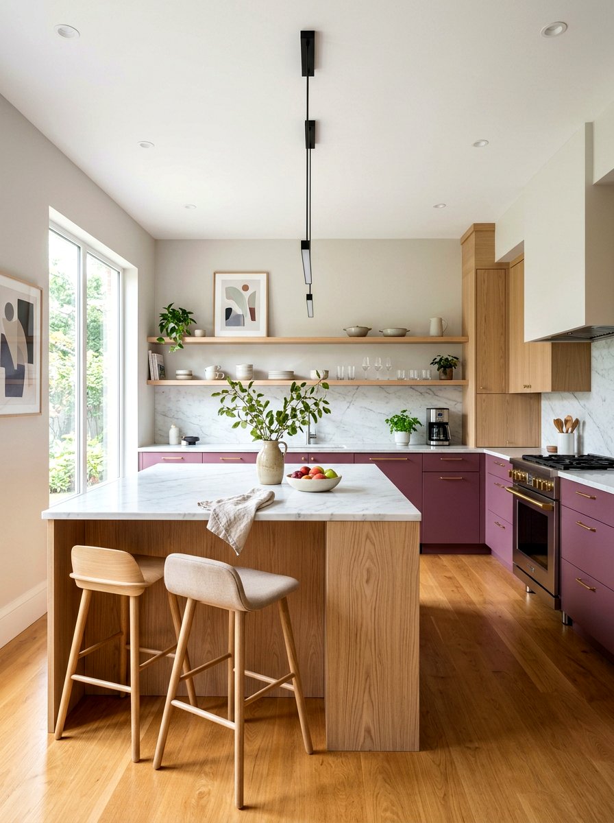 Mauve and Light Oak Kitchen - 30 stained and painted kitchen ideas