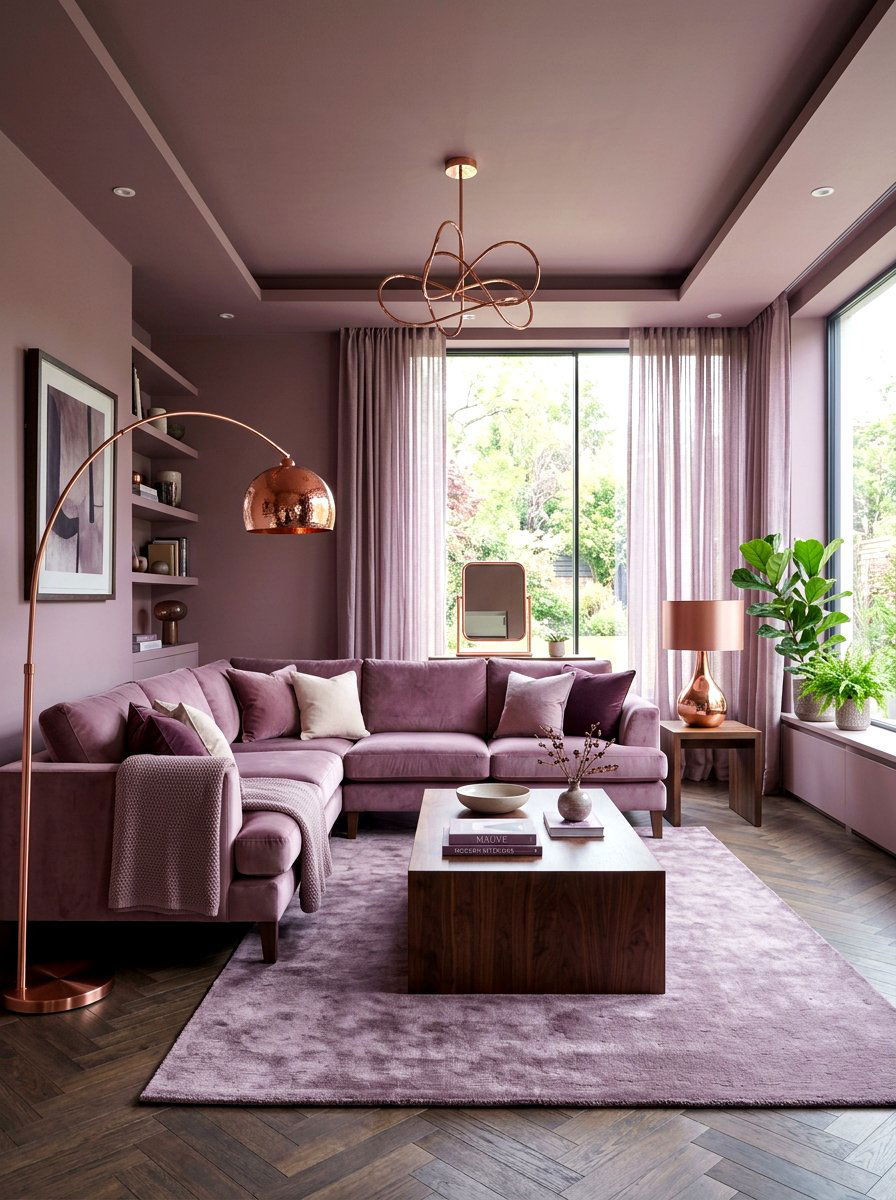Mauve living room - 30 color drench living room ideas