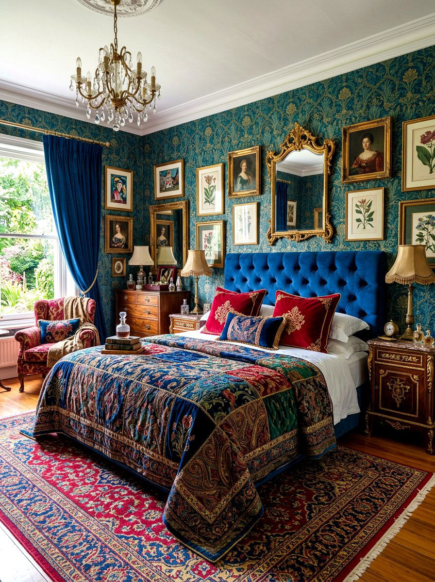Maximalist Bedroom With Velvet - 30 maximalist decor ideas