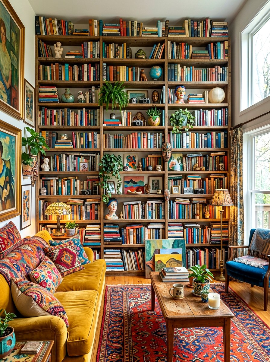 Maximalist Bookshelf Wealth - 30 aesthetic bookshelf styling apartment ideas