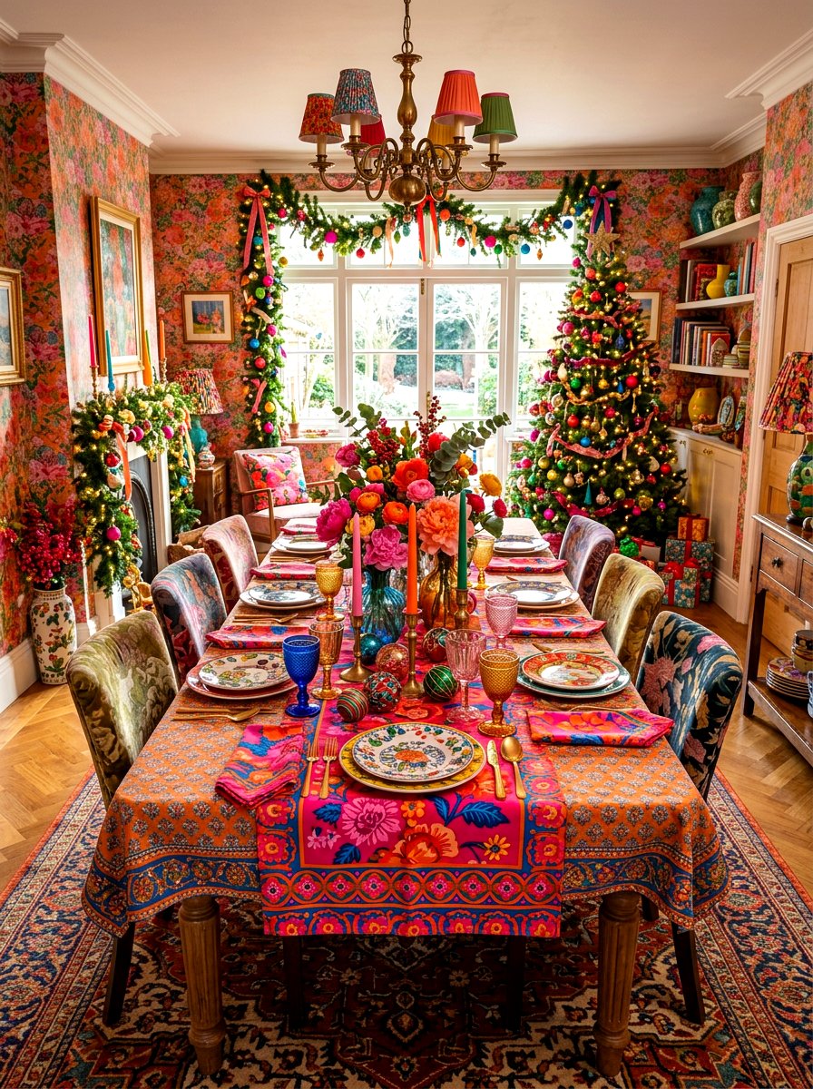 Maximalist Colorful Holiday Room - 30 Thanksgiving hosting room ideas