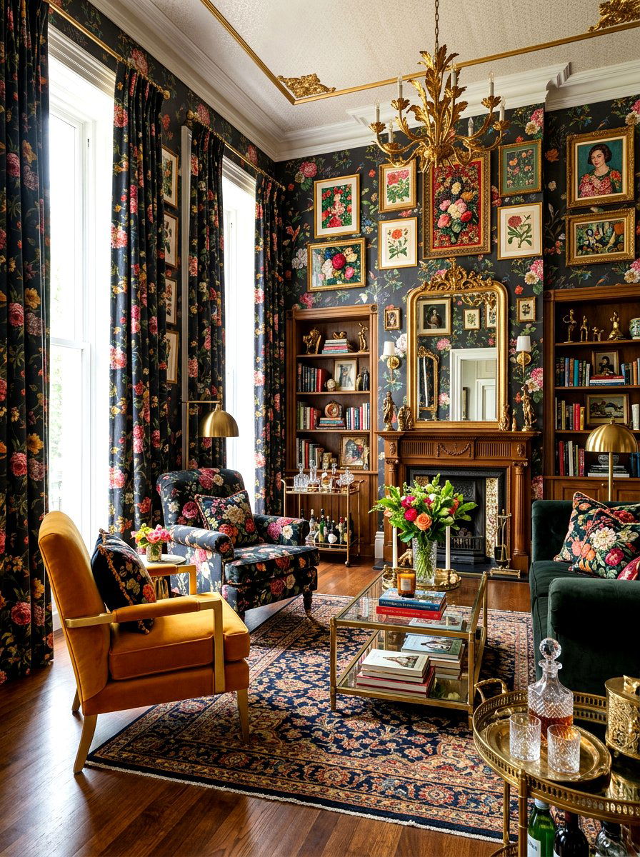 Maximalist Dark Floral Room - 30 dark floral living room ideas