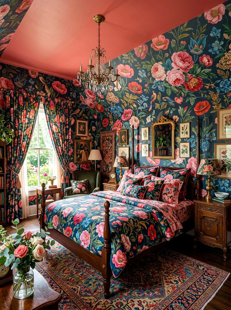 Maximalist Floral Bedroom - 30 botanical drench room ideas