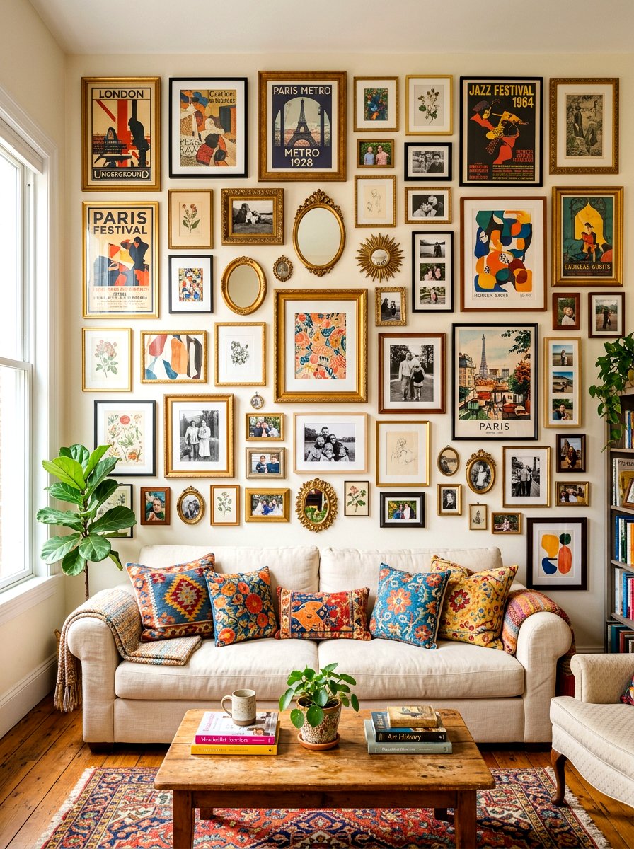 Maximalist Gallery Wall - 30 college apartment ideas