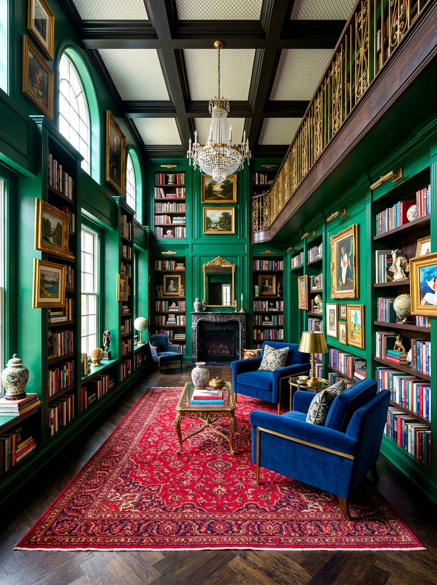 Maximalist Jewel Tone Library - 30 moody home library ideas