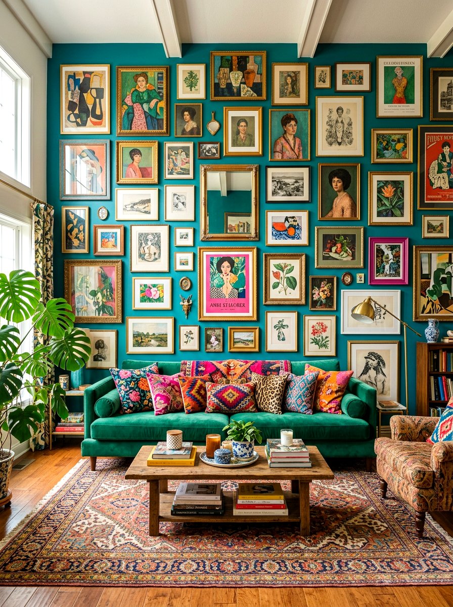 Maximalist Living Room - 30 maximalist art wall ideas