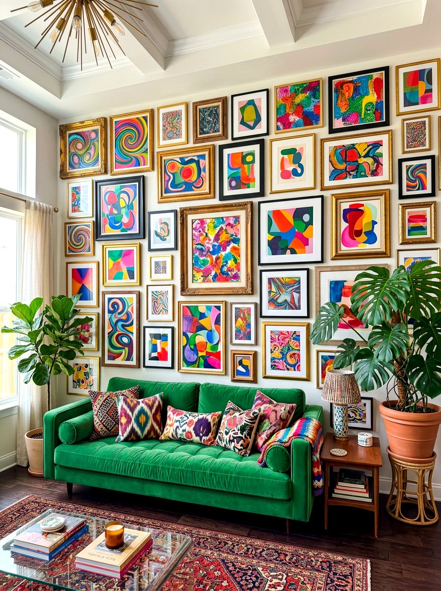Maximalist Living Room Wall - 30 bold colorful gallery wall ideas