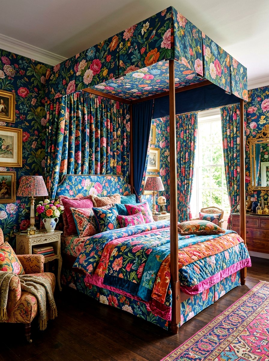 Maximalist floral canopy bed - 30 draped canopy bed ideas