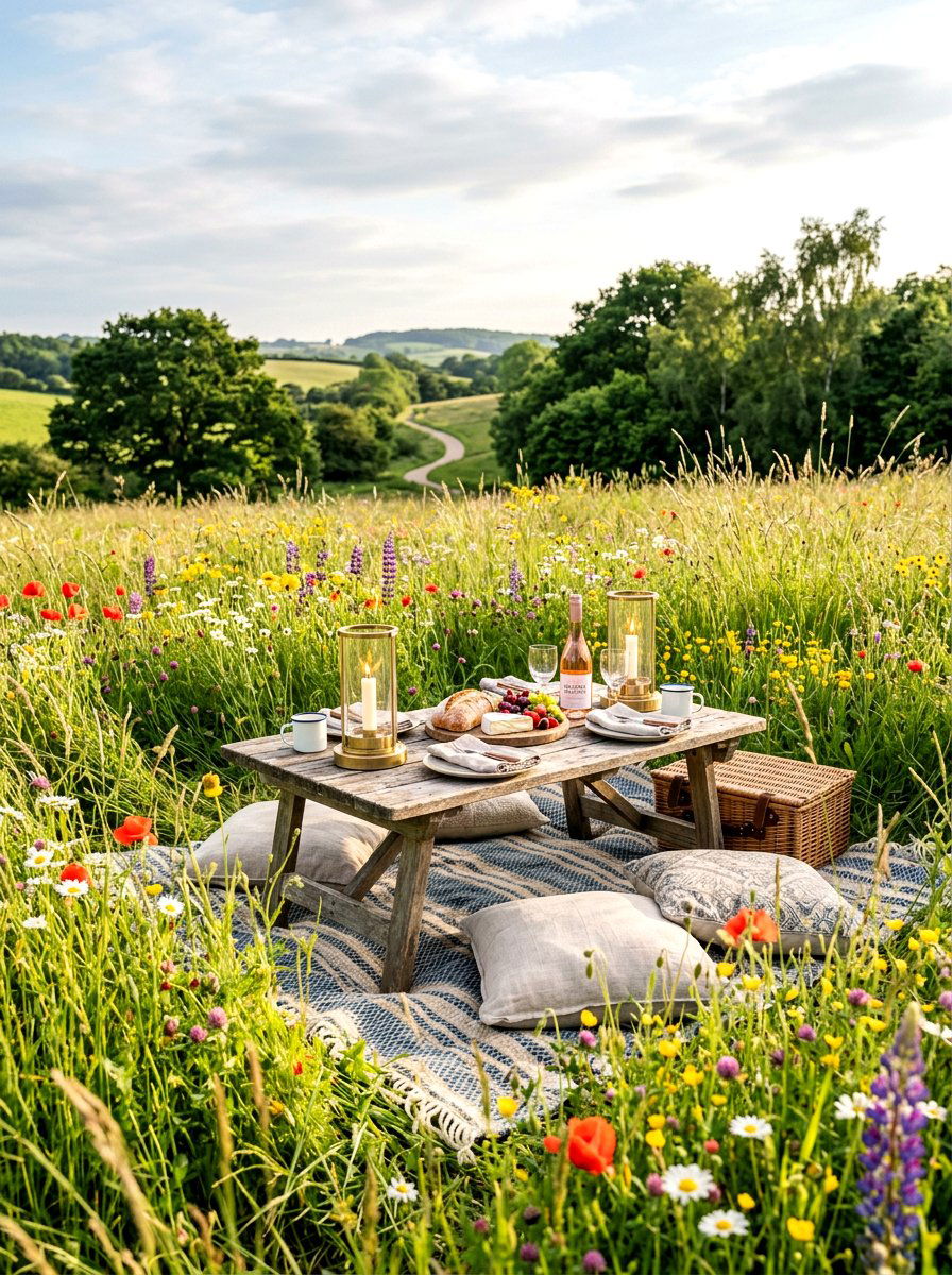 Meadow Picnic Spot - 30 backyard candlelight dinner ideas