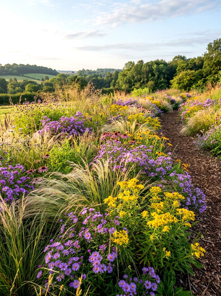Meadow Style Flower Border - 30 pollinator border ideas