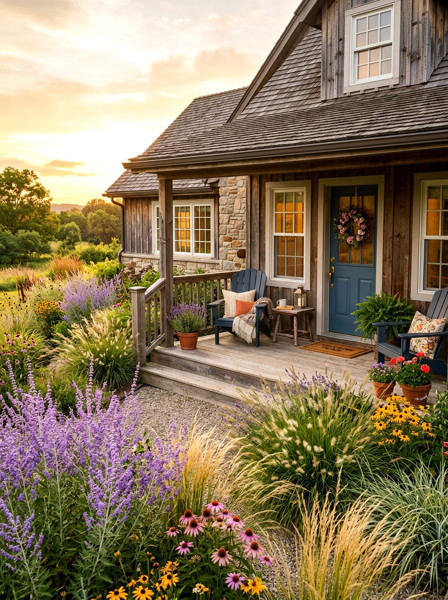 Meadow Style Front Porch - 30 prairie front yard landscaping ideas