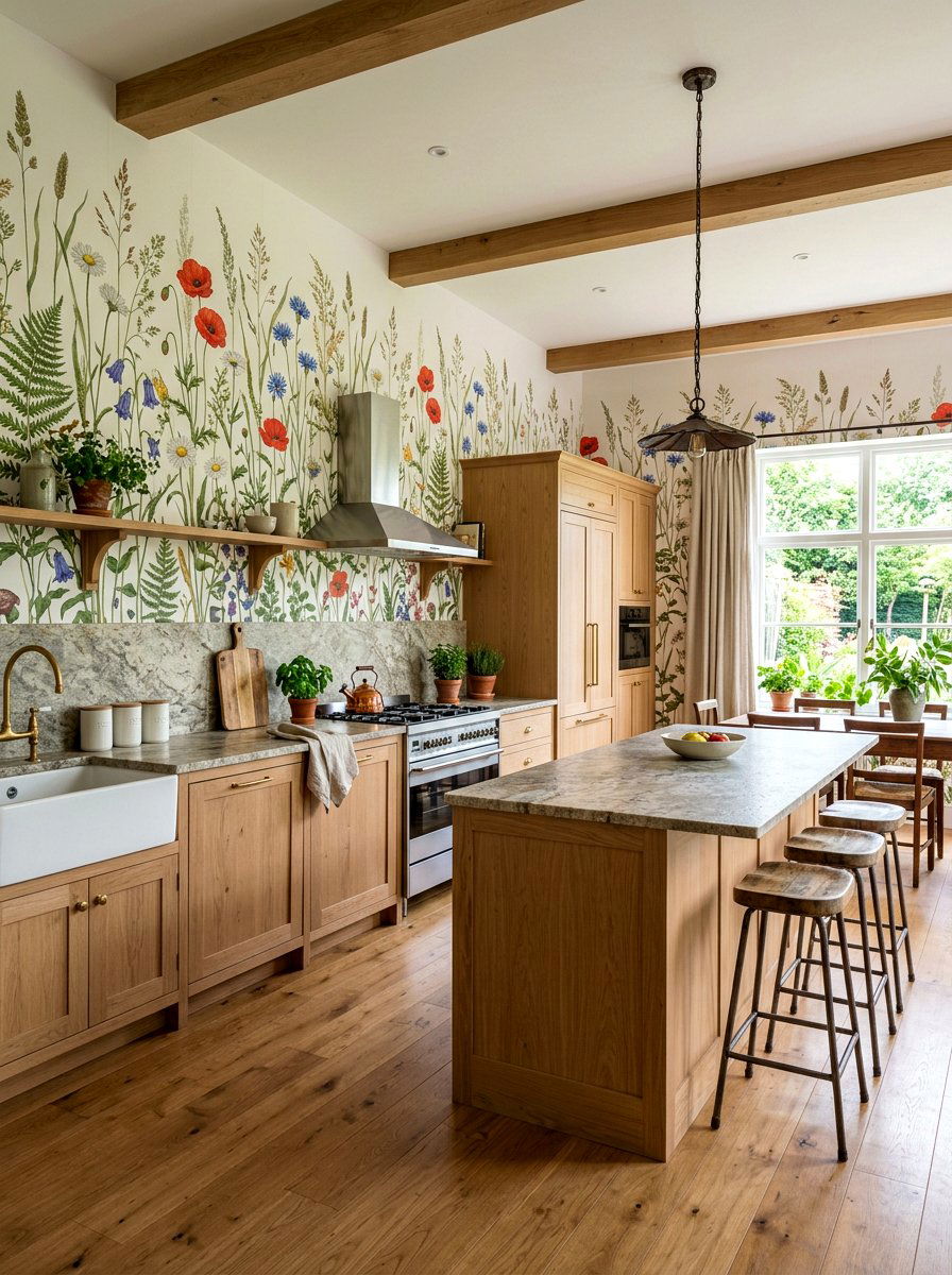 Meadow floral kitchen wallpaper - 30 floral kitchen wallpaper ideas