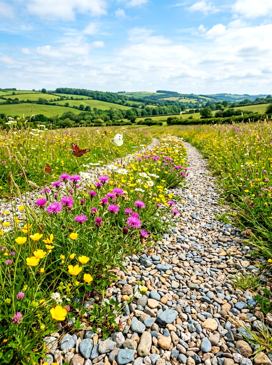 Meadow style wildflower gravel patch - 30 gravel border garden ideas
