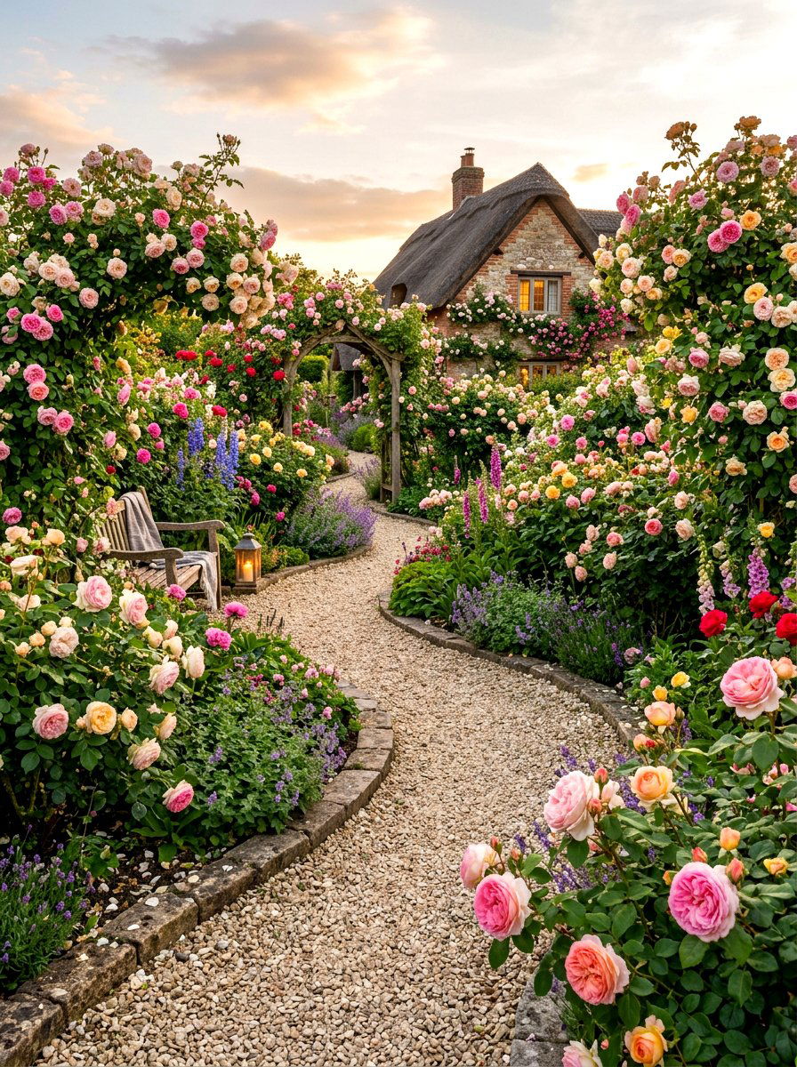 Meandering rose garden trail - 30 rose garden walkway ideas