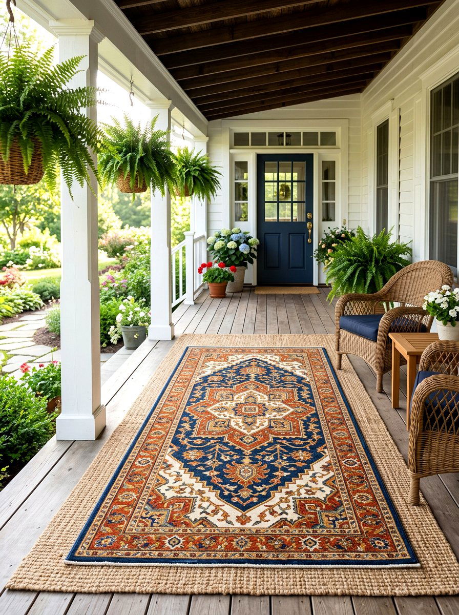 Medallion Rug Over Sisal Runner - 30 layered outdoor rug ideas