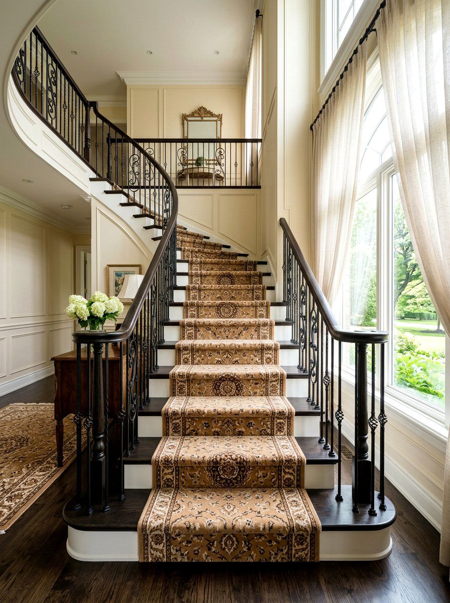 Medallion Stair Runner - 30 vintage stair carpet ideas