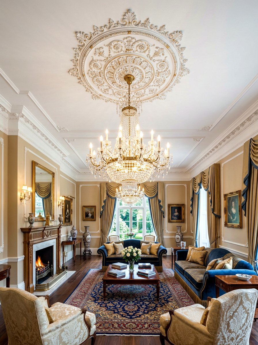 Medallion with chandelier - 30 ceiling medallion ideas