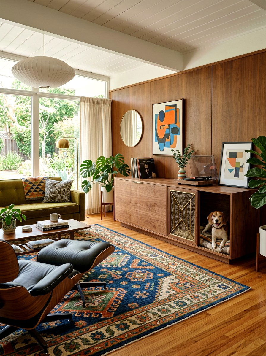 Media Console Dog Crate - 30 built in dog nook ideas