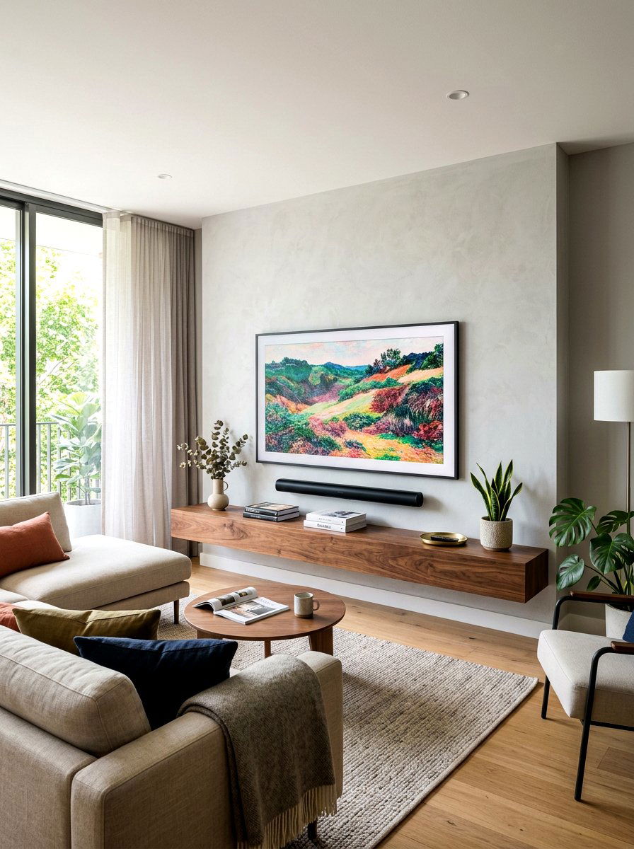 Media Console Floating Shelves - 30 floating shelf ideas