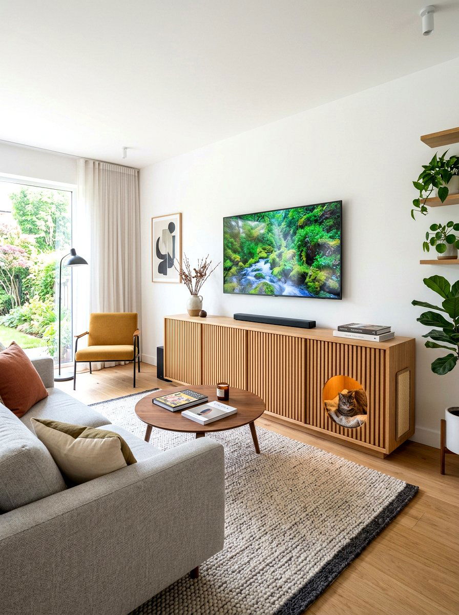 Media Console Hidden Cat Box - 30 hidden litter area ideas aesthetic