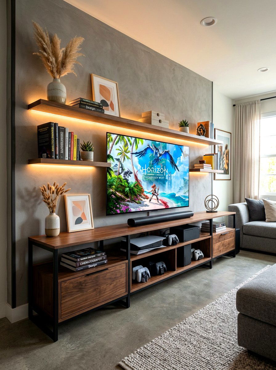 Media Console Shelf Lighting - 30 under shelf lighting ideas