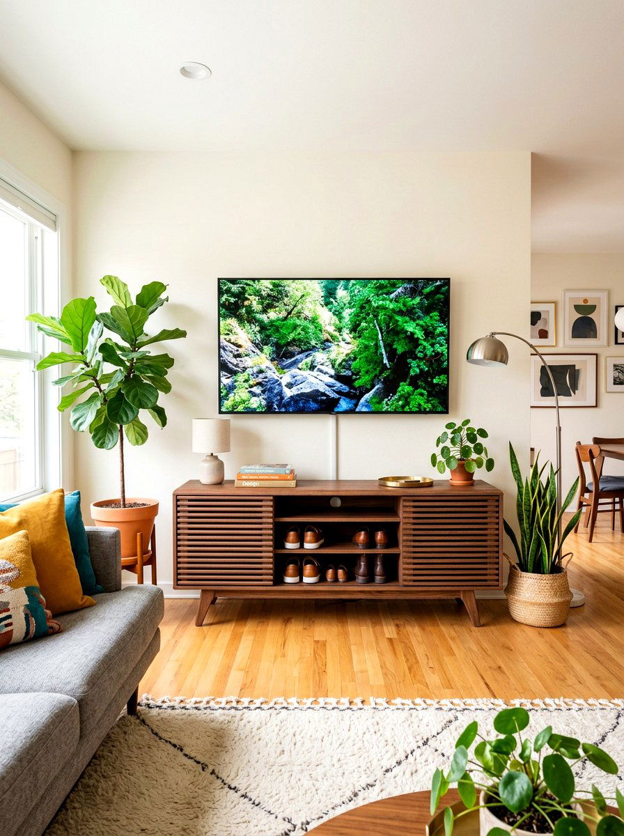 Media Console Shoe Storage - 30 hidden shoe cabinet ideas