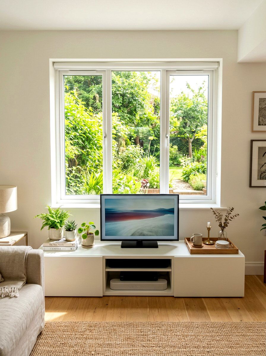 Media Console Under Window - 30 media console styling ideas