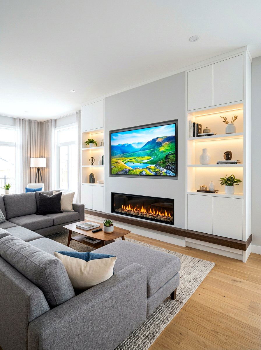 Media Wall Integration - 30 basement fireplace ideas