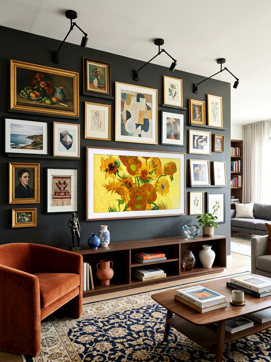 Media Wall With Art Display - 30 built in media wall ideas