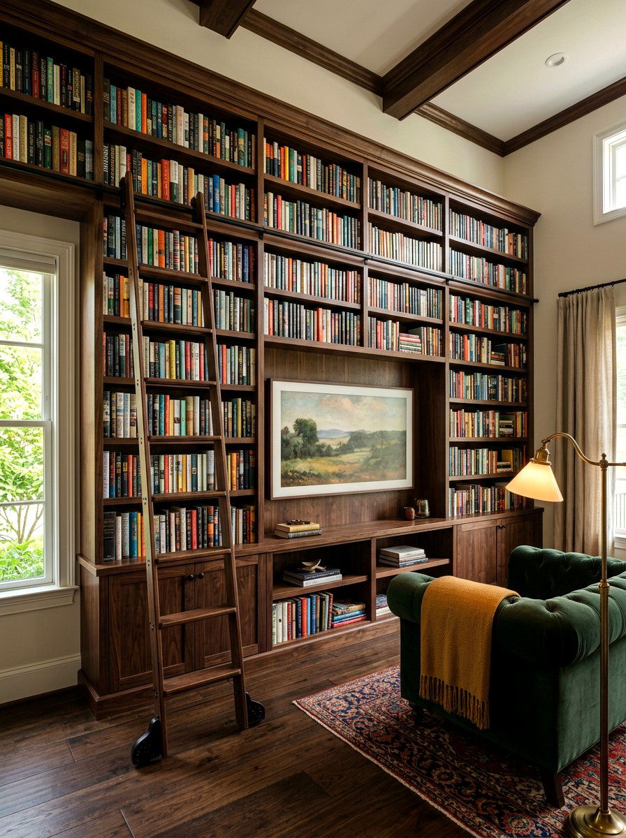 Media Wall With Bookshelf Integration - 30 built in media wall ideas