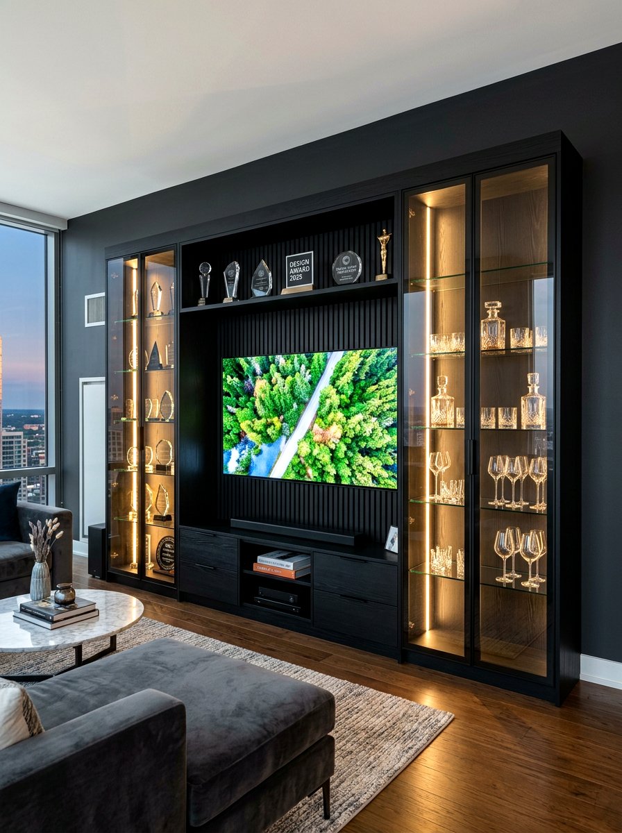 Media Wall With Glass Cabinets - 30 built in media wall ideas