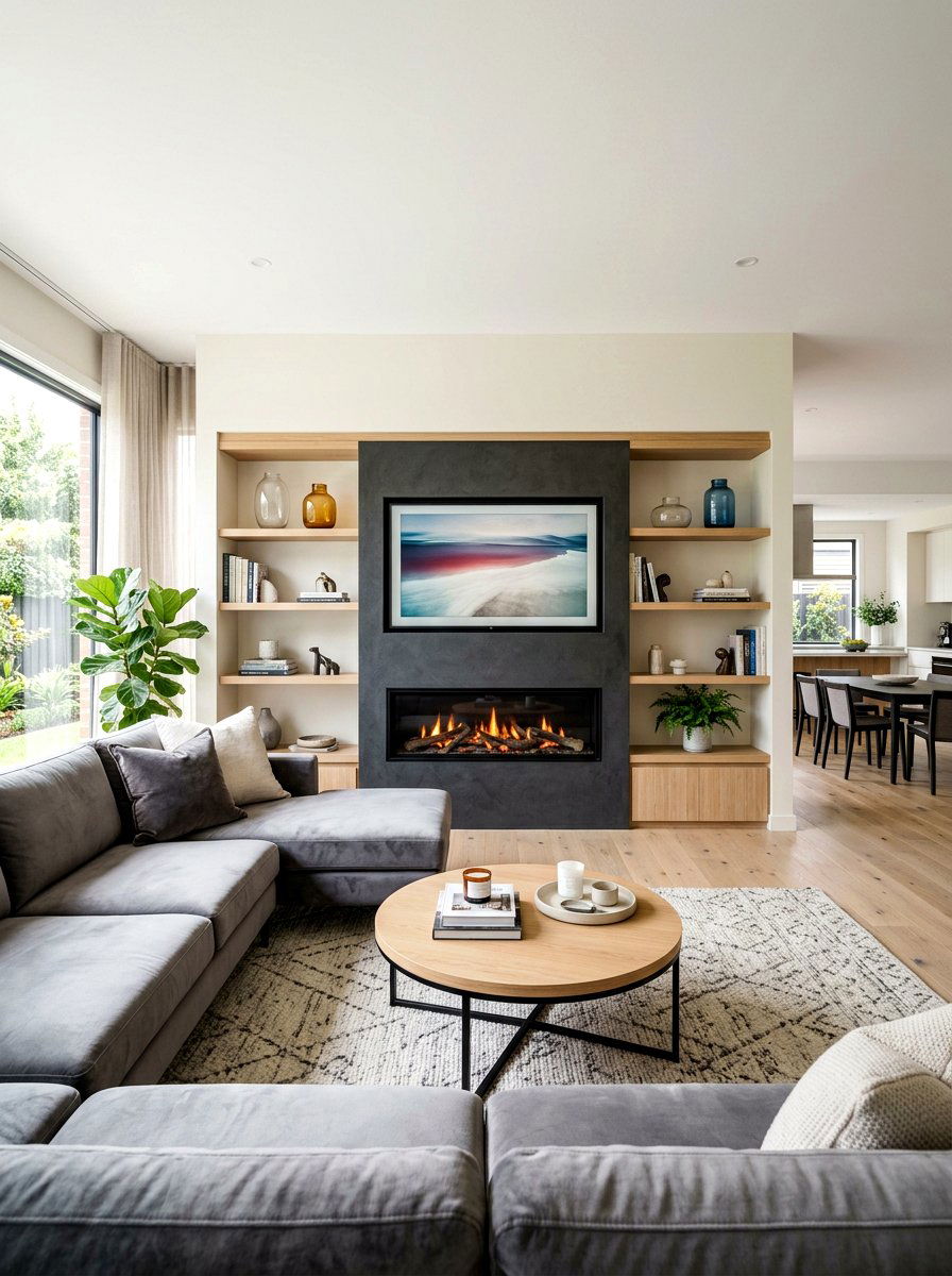 Media Wall With Shelving - 30 electric fireplace wall ideas
