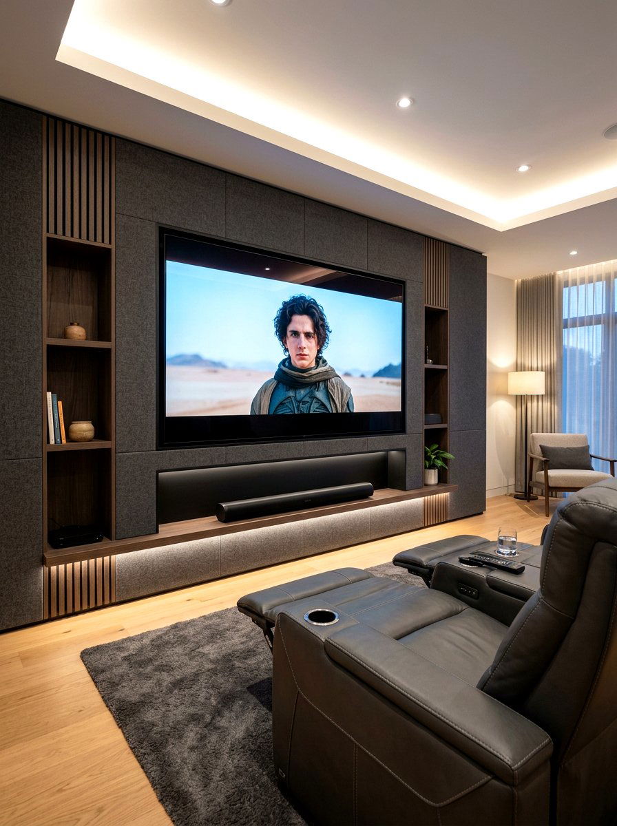 Media Wall With Soundbar Shelf - 30 built in media wall ideas