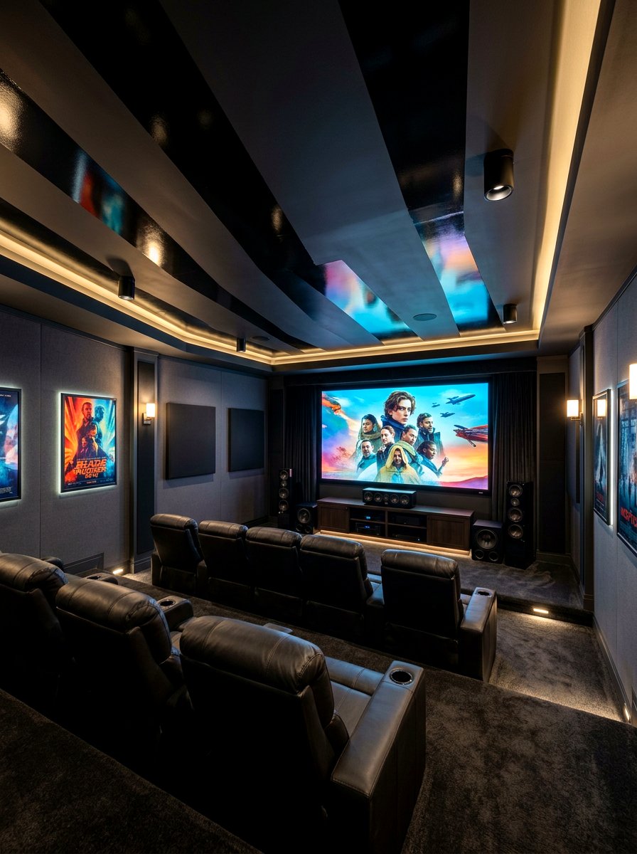 Media room striped ceiling - 30 striped ceiling ideas