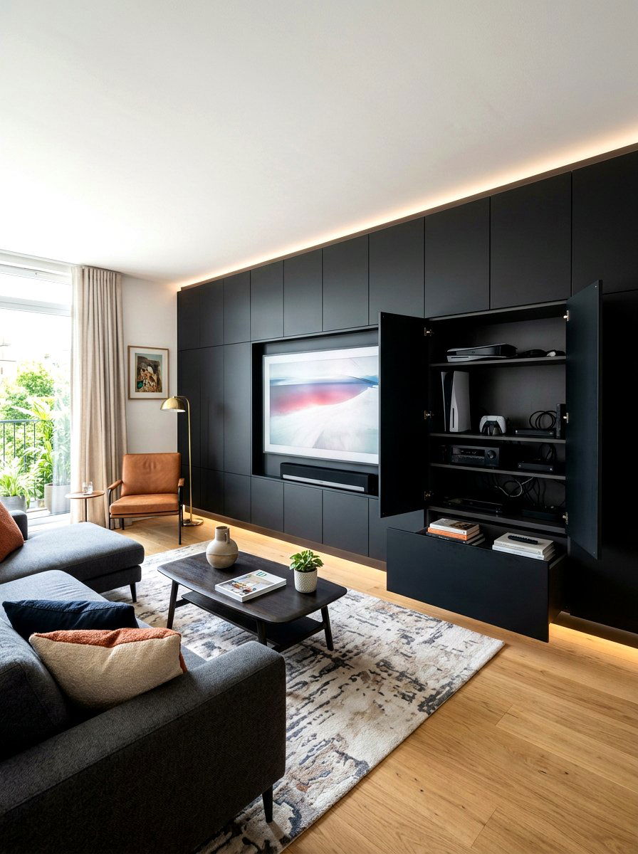 Media wall with hidden storage - 30 media wall ideas