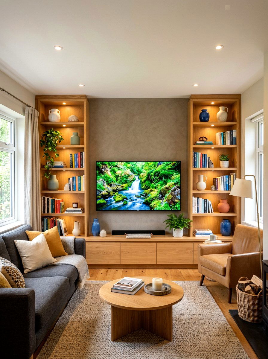 Media wall with shelving - 30 media wall ideas