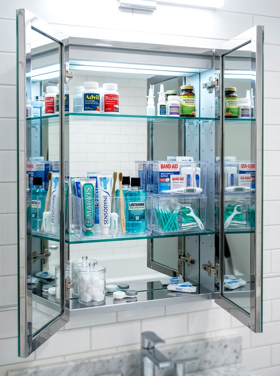 Medicine Cabinet Clear Acrylic Bin - 30 bathroom basket storage ideas