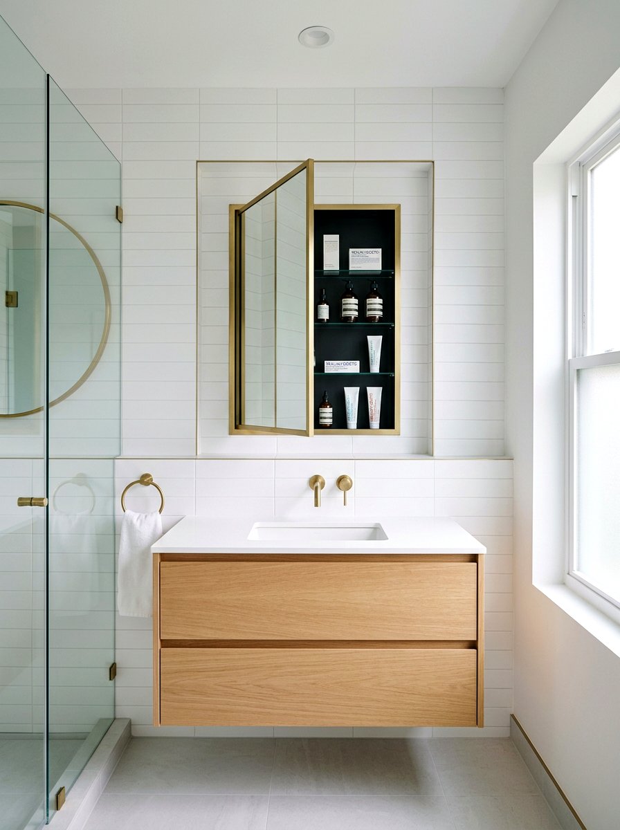Medicine cabinet niche - 30 mid century bathroom ideas